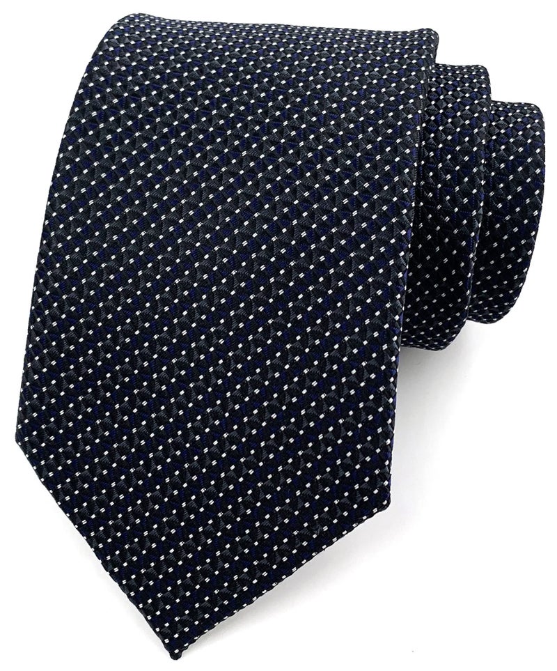 Ctskyte Men's Black Navy Blue Patterned Silk Ties Classic Ribbed Designer Luxury Necktie - Image 1